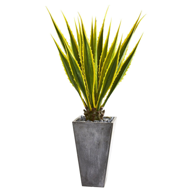 5’ Agave Artificial Plant in Gray Planter by Nearly Natural