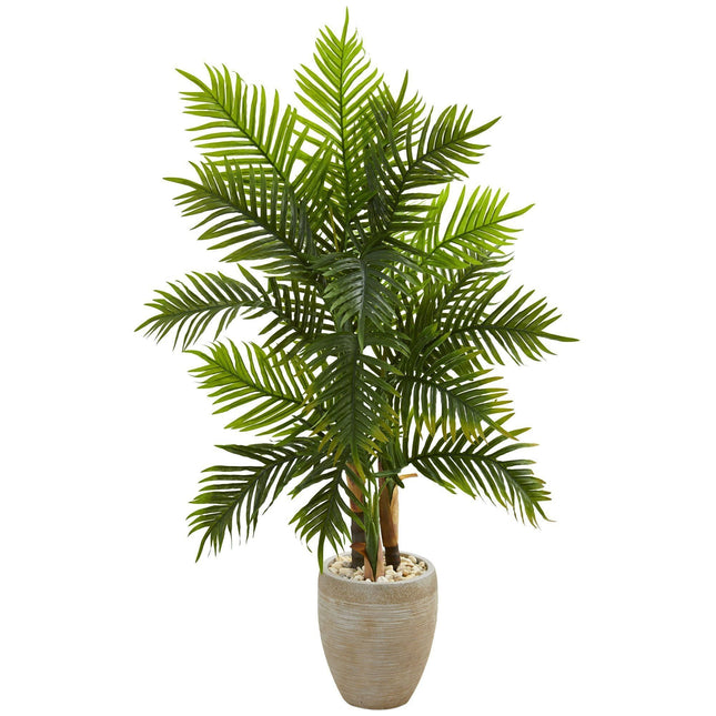5’ Areca Palm Artificial Tree in Sand Colored Planter (Real Touch) by Nearly Natural