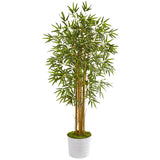 5’ Bamboo Artificial Tree in White Tin Planter by Nearly Natural