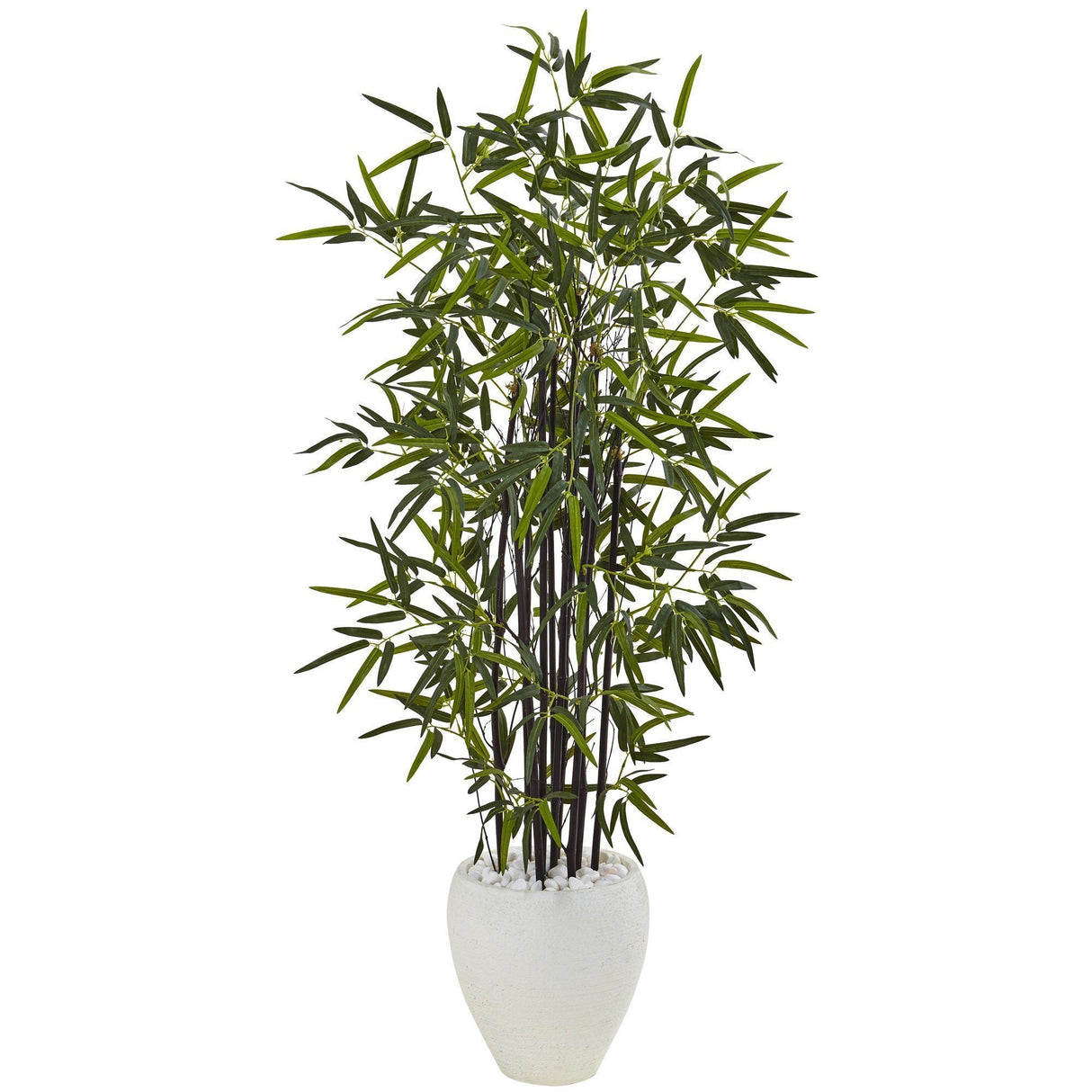 5’ Black Bamboo Tree in White Oval Planter by Nearly Natural