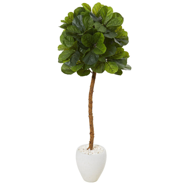 5’ Fiddle Leaf Artificial Tree in White Planter (Real Touch) by Nearly Natural