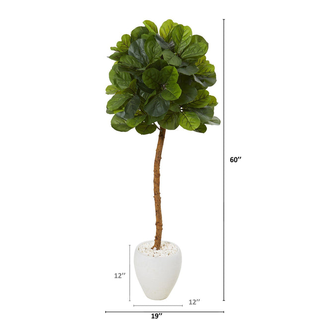 5’ Fiddle Leaf Artificial Tree in White Planter (Real Touch) by Nearly Natural