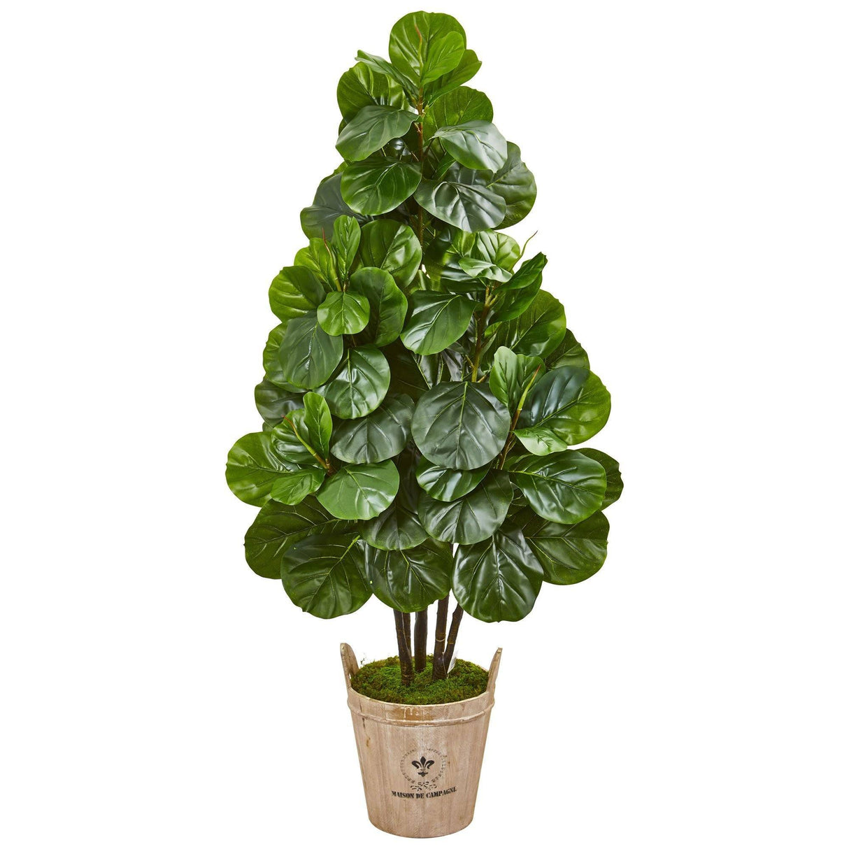 5’ Fiddle Leaf Fig Artificial Tree in Farmhouse Planter by Nearly Natural