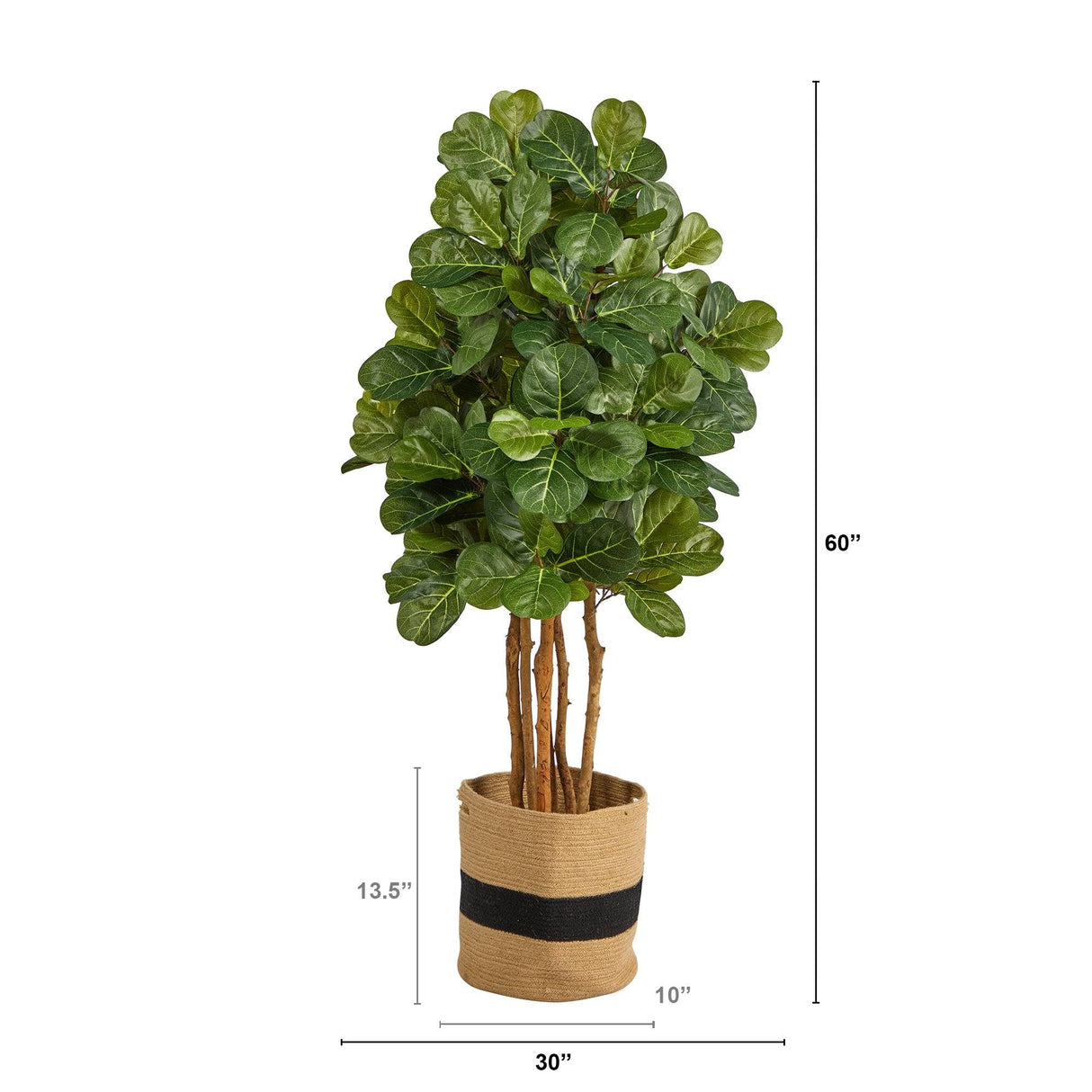 5’ Fiddle Leaf Fig Artificial Tree in Handmade Natural Cotton Planter by Nearly Natural