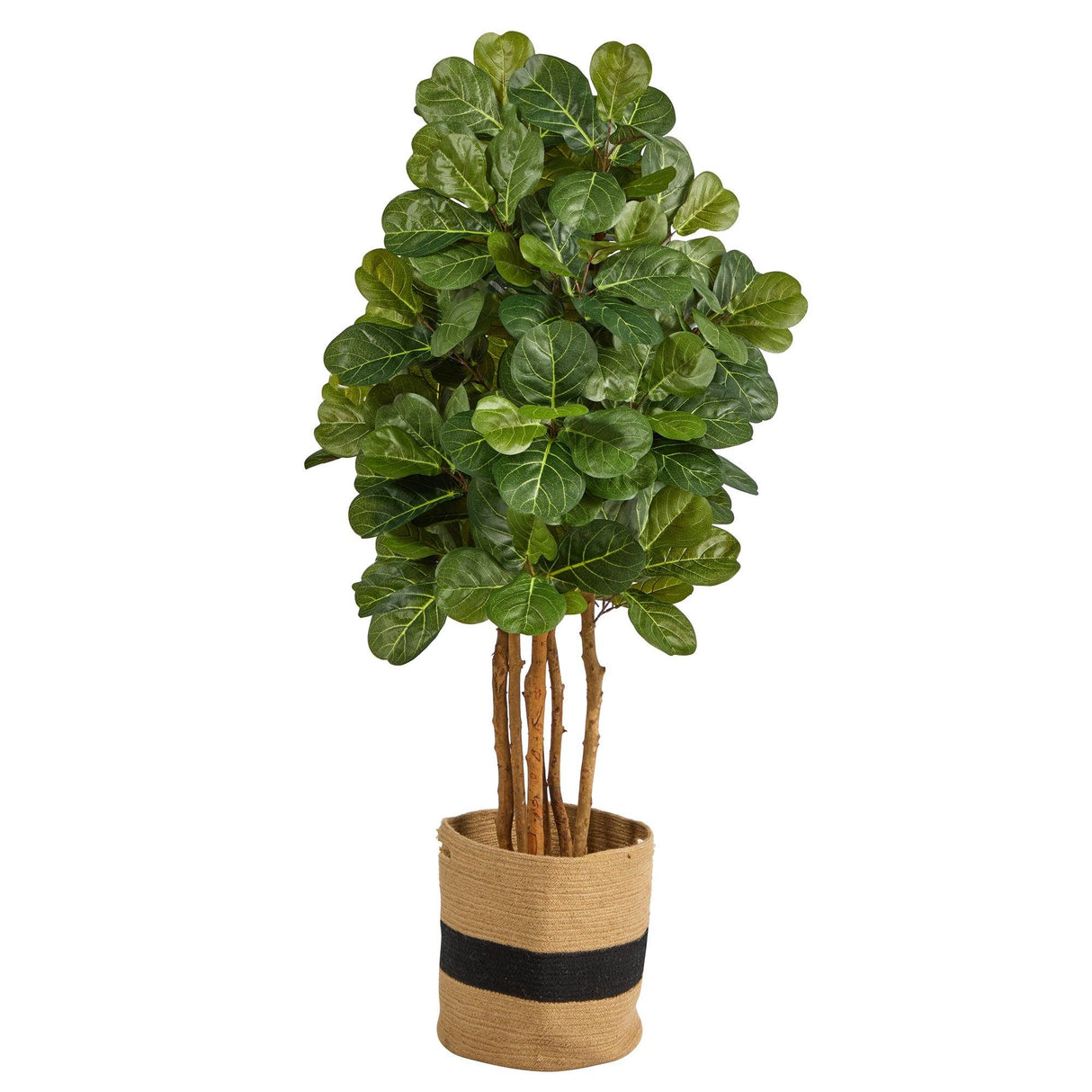 5’ Fiddle Leaf Fig Artificial Tree in Handmade Natural Cotton Planter by Nearly Natural