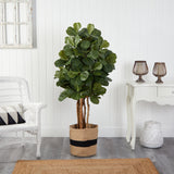 5’ Fiddle Leaf Fig Artificial Tree in Handmade Natural Cotton Planter by Nearly Natural