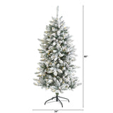 5’ Flocked Livingston Fir Artificial Christmas Tree with Pine Cones and 200 Clear Warm LED Lights by Nearly Natural