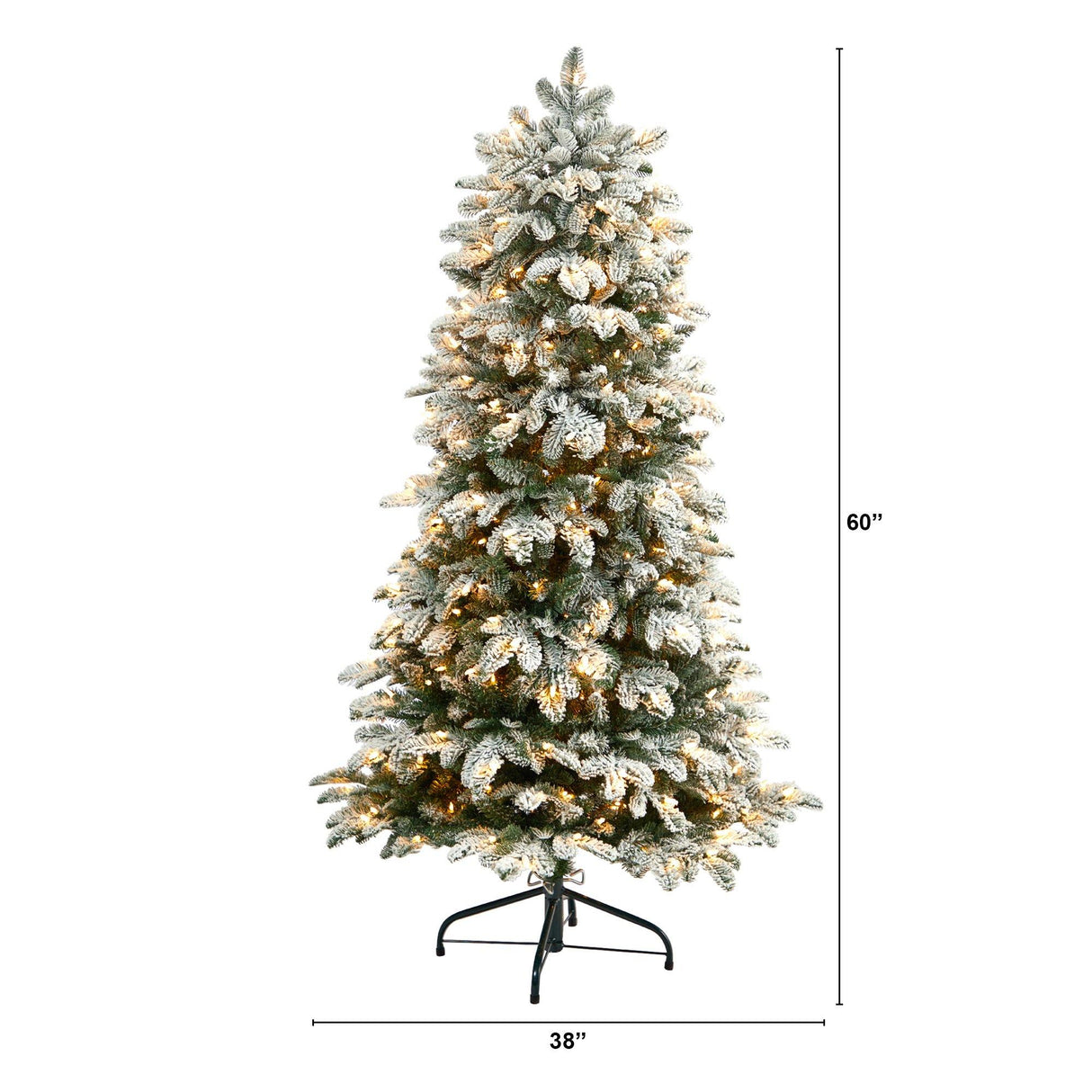 5’ Flocked North Carolina Fir Christmas Tree with 350 Warm White Lights and 1247 Bendable Branches by Nearly Natural