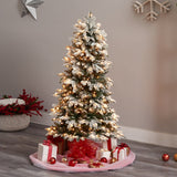 5’ Flocked North Carolina Fir Christmas Tree with 350 Warm White Lights and 1247 Bendable Branches by Nearly Natural