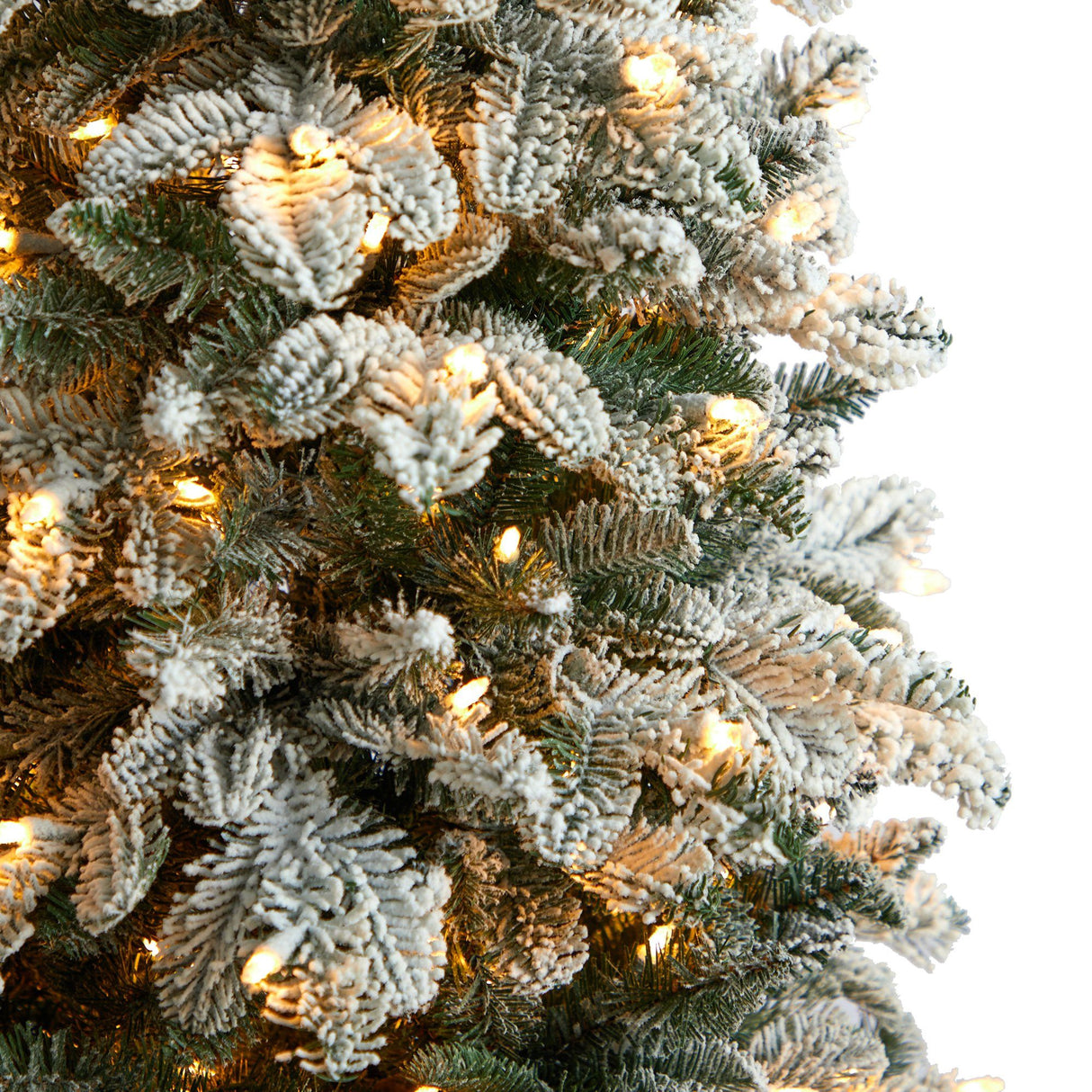 5’ Flocked North Carolina Fir Christmas Tree with 350 Warm White Lights and 1247 Bendable Branches by Nearly Natural