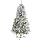 5' Flocked Rock Springs Spruce Artificial Christmas Tree with 150 Clear LED Lights by Nearly Natural