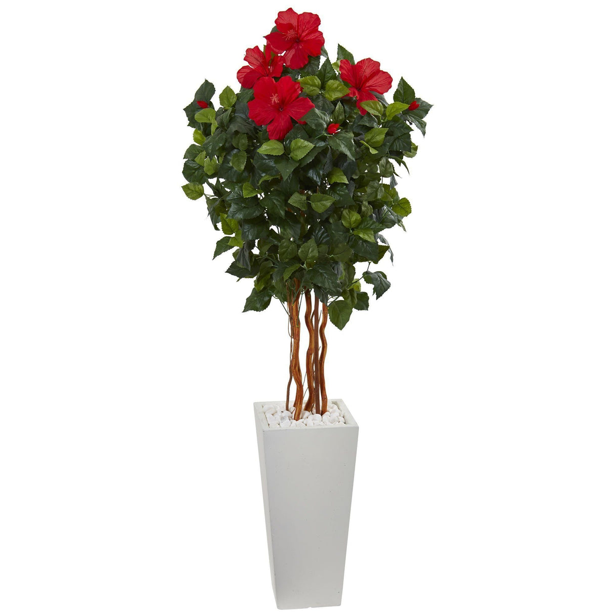 5' Hibiscus Artificial Tree in White Tower Planter by Nearly Natural