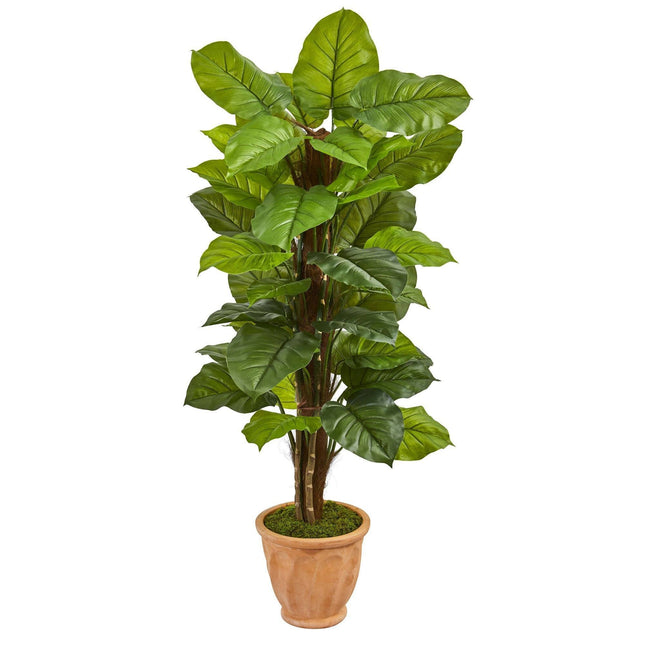 5’ Large Leaf Philodendron Artificial Plant in Terracotta Planter (Real Touch) by Nearly Natural