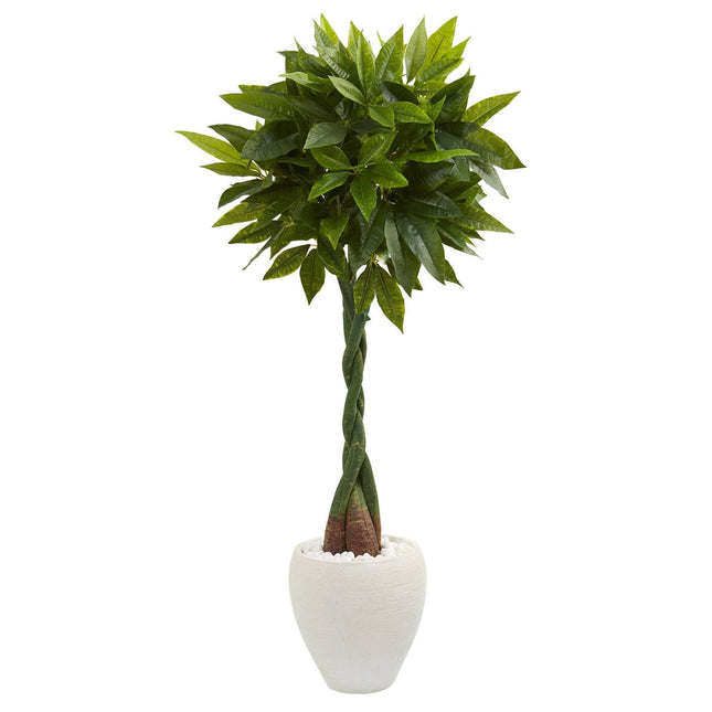4.5’ Money Artificial Tree in White Oval Planter (Real Touch by Nearly Natural