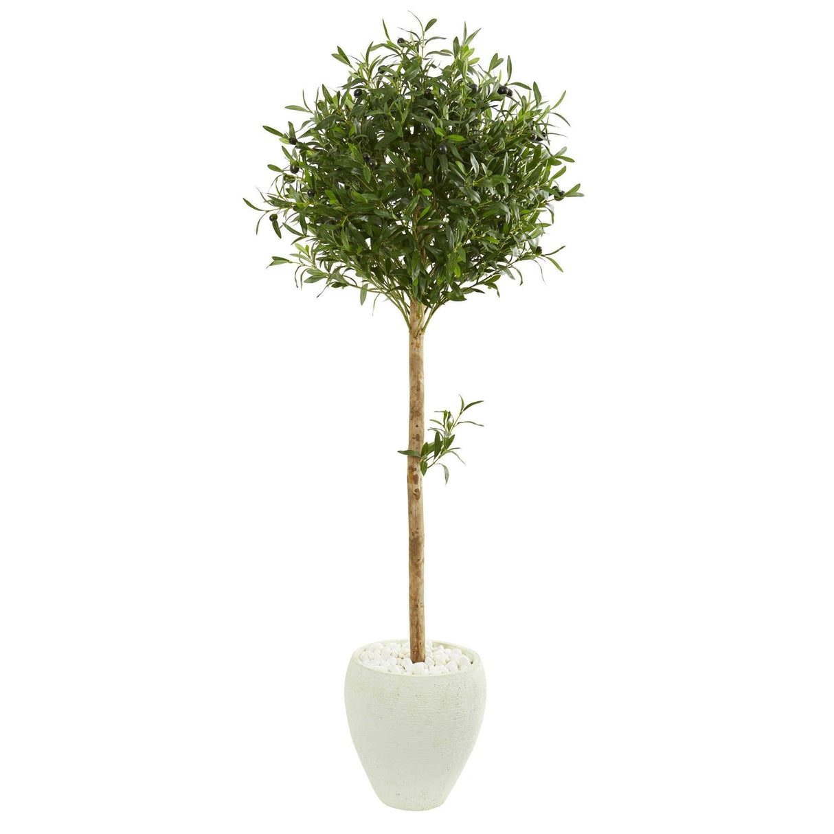 5’ Olive Topiary Artificial Tree in White Planter by Nearly Natural