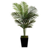 5’ Paradise Palm Artificial Tree in Black Metal Planter by Nearly Natural