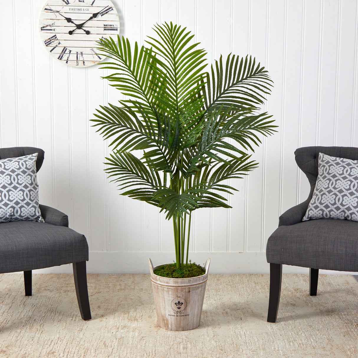 5’ Paradise Palm Artificial Tree in Farmhouse Planter by Nearly Natural