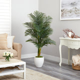 5’ Paradise Palm Artificial Tree in White Planter with Faux Moss by Nearly Natural