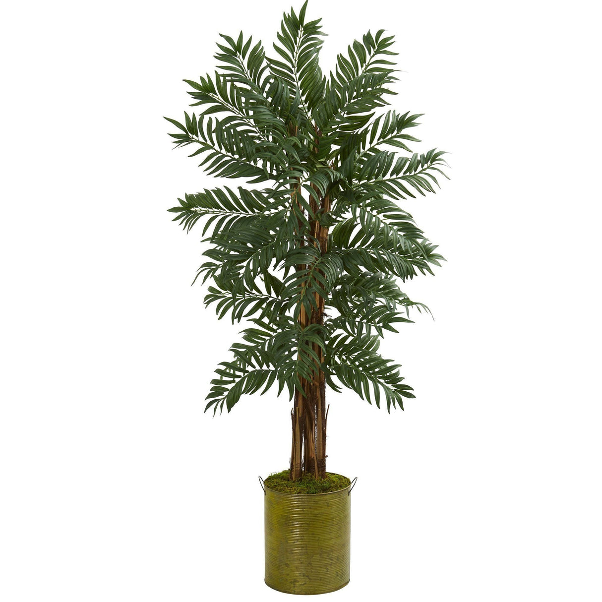 5’ Parlor Palm Artificial Tree in Green Tin Planter by Nearly Natural