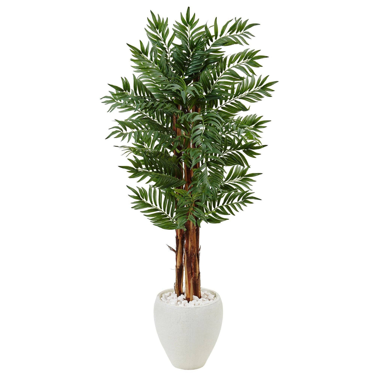 5’ Parlor Palm Tree in White Oval Planter by Nearly Natural