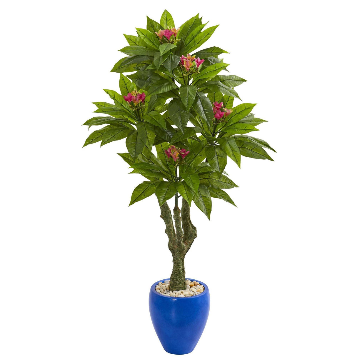 5’ Plumeria Artificial Tree in Decorative Blue Planter (Indoor/Outdoor) by Nearly Natural