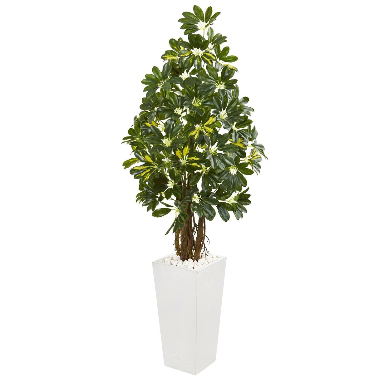 5’ Schefflera Artificial Tree in White Tower Planter by Nearly Natural