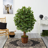 5’ Super Deluxe Artificial Ficus Tree in Wicker Planter by Nearly Natural