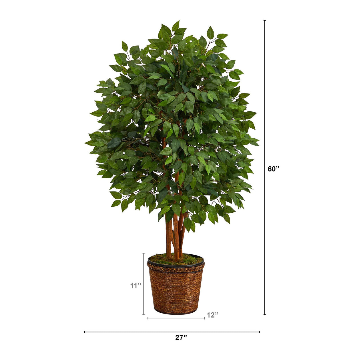 5’ Super Deluxe Artificial Ficus Tree in Wicker Planter by Nearly Natural