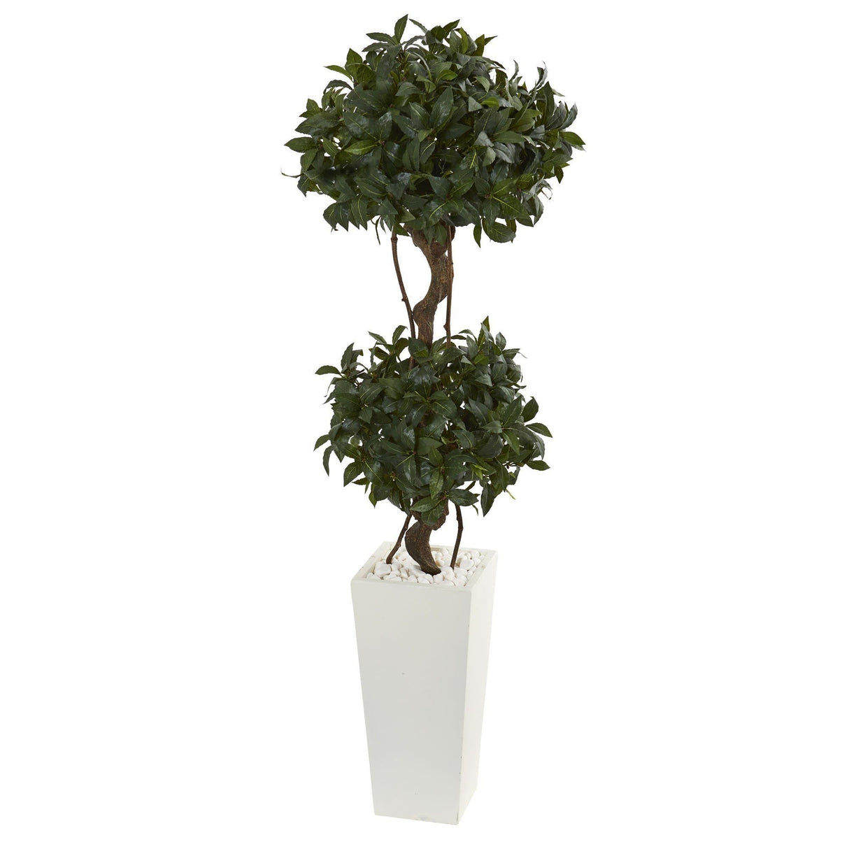 5’ Sweet Bay Artificial Double Topiary in White Tower Planter by Nearly Natural