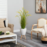 5” Wheat Grain Artificial Plant in White Planter with Legs by Nearly Natural