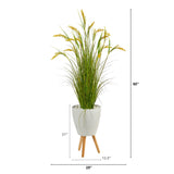 5” Wheat Grain Artificial Plant in White Planter with Legs by Nearly Natural