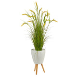 5” Wheat Grain Artificial Plant in White Planter with Legs by Nearly Natural