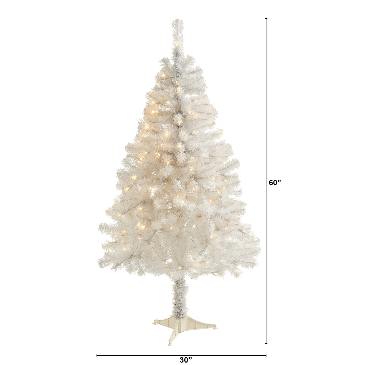 5' White Artificial Christmas Tree with 350 Bendable Branches and 150 Clear LED Lights by Nearly Natural