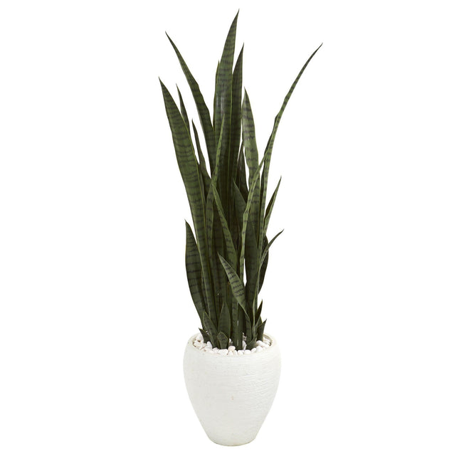 51” Sansevieria Artificial Plant in White Planter by Nearly Natural