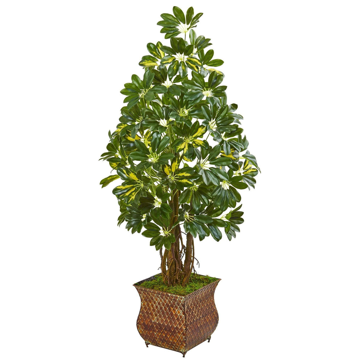 52” Schefflera Artificial Tree in Brown Metal Planter by Nearly Natural