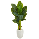 52” Triple Stalk Artificial Banana Tree in White Planter (Real Touch) by Nearly Natural