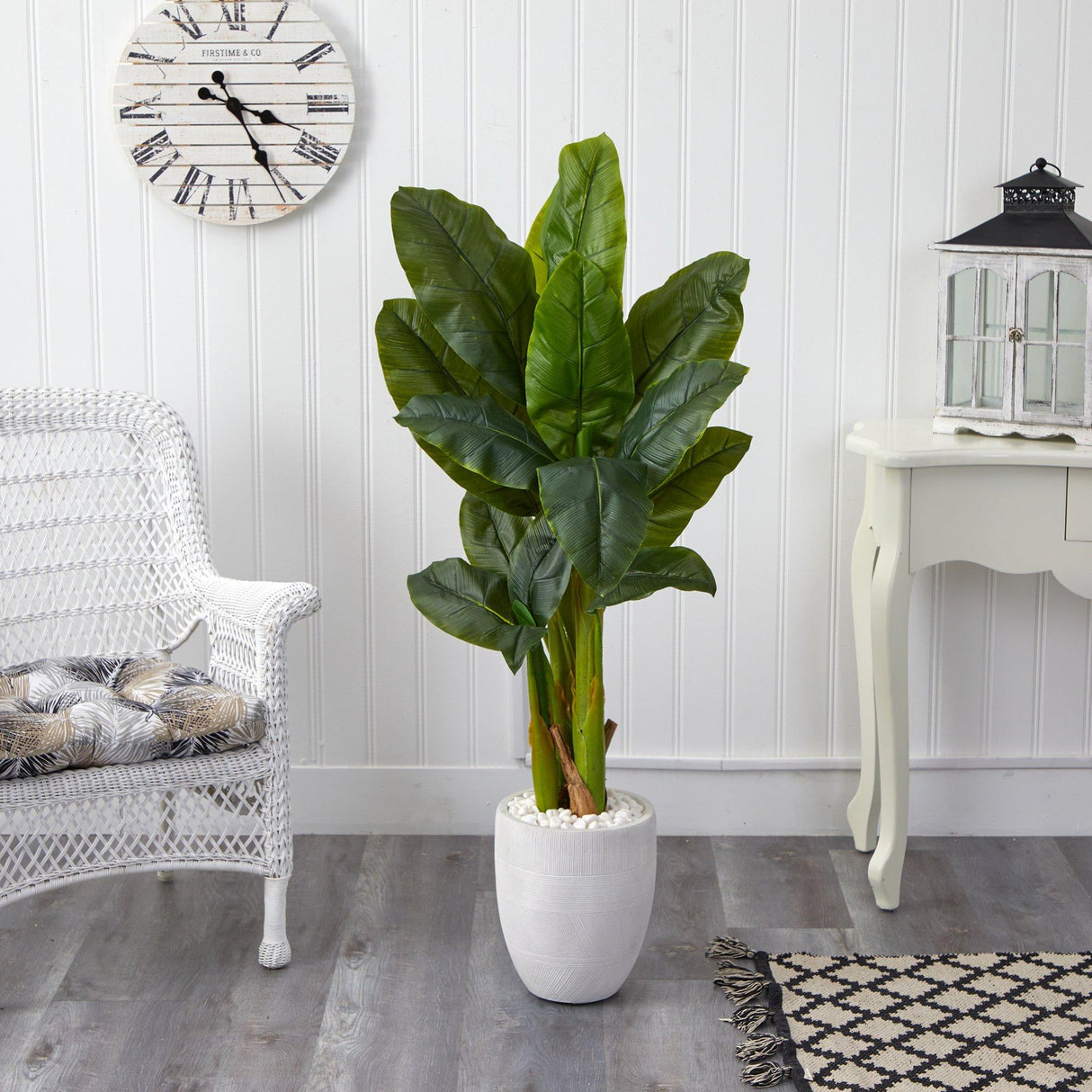 52” Triple Stalk Artificial Banana Tree in White Planter (Real Touch) by Nearly Natural