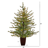 52” Vancouver Mountain Pine Artificial Christmas Tree with 100 Clear Lights and 374 Bendable Branches in Bronze Metal Planter by Nearly Natural