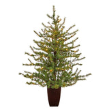 52” Vancouver Mountain Pine Artificial Christmas Tree with 100 Clear Lights and 374 Bendable Branches in Bronze Metal Planter by Nearly Natural