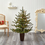 52” Vancouver Mountain Pine Artificial Christmas Tree with 100 Clear Lights and 374 Bendable Branches in Bronze Metal Planter by Nearly Natural