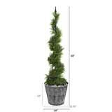 53” Cypress Artificial Spiral Topiary Tree in Black Embossed Tin Planter by Nearly Natural