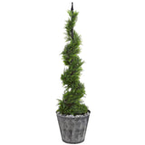 53” Cypress Artificial Spiral Topiary Tree in Black Embossed Tin Planter by Nearly Natural