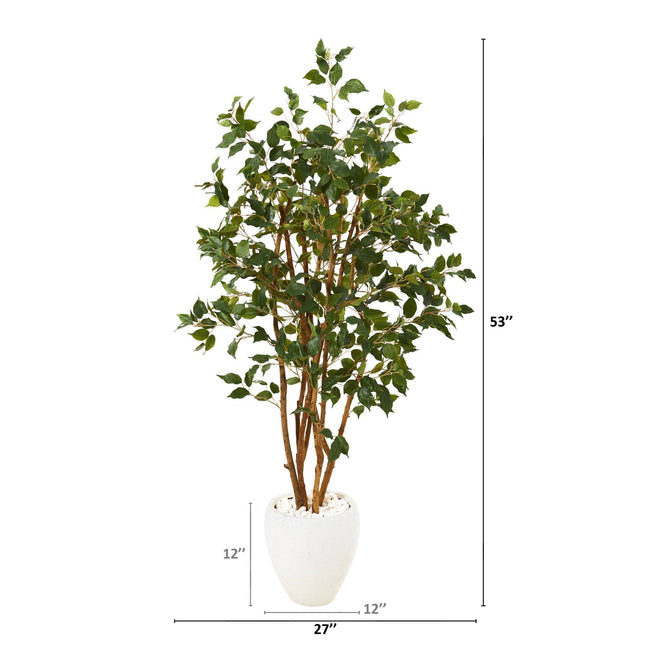 53” Ficus Artificial Tree in White Planter by Nearly Natural