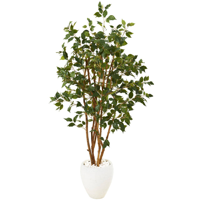 53” Ficus Artificial Tree in White Planter by Nearly Natural