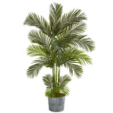 5.5' Areca Palm Artificial Tree in Embossed Black Tin Planter by Nearly Natural