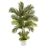 5.5' Areca Palm Artificial Tree in White Tin Planter by Nearly Natural