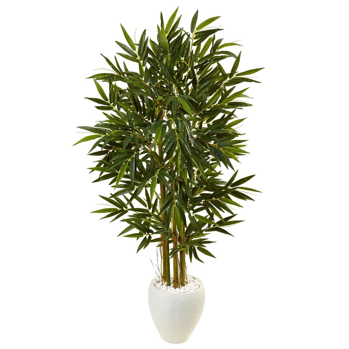 5.5’ Bamboo Tree in White Oval Planter by Nearly Natural