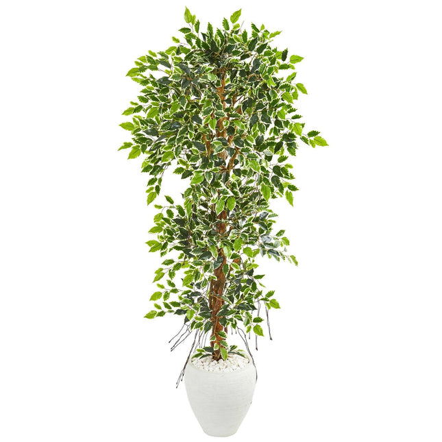 5.5’ Elegant Ficus Artificial Tree in White Planter by Nearly Natural