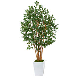 5.5' Ficus Bushy Artificial Tree in White Metal Planter by Nearly Natural