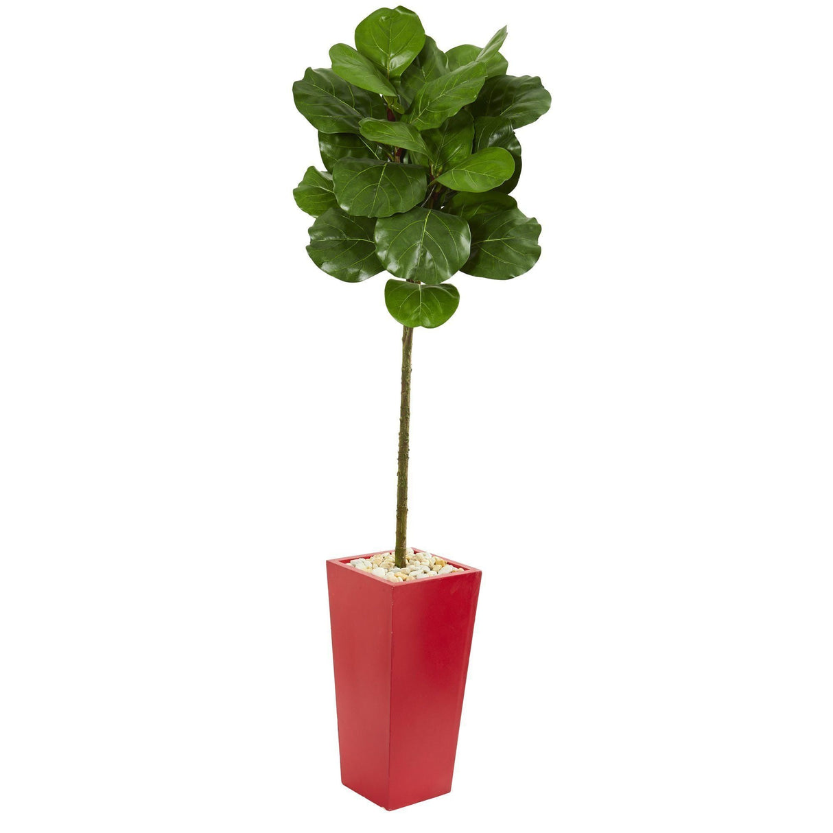 5.5’ Fiddle Leaf Artificial Tree in Red Tower Planter by Nearly Natural